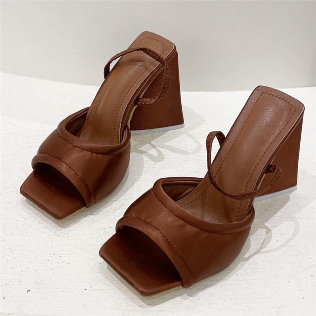 Summer Silk Thick Block Heels Sandals
