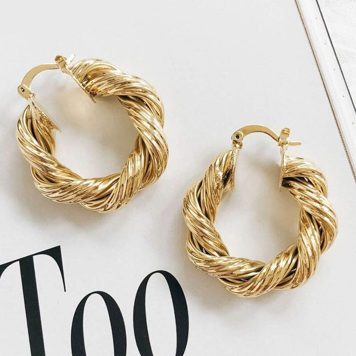 Golden Metal Twisted Earrings