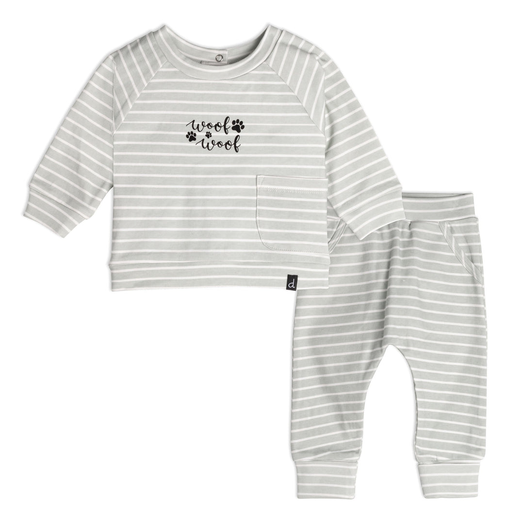 Organic Cotton Striped Top And Pant Set Green-Grey