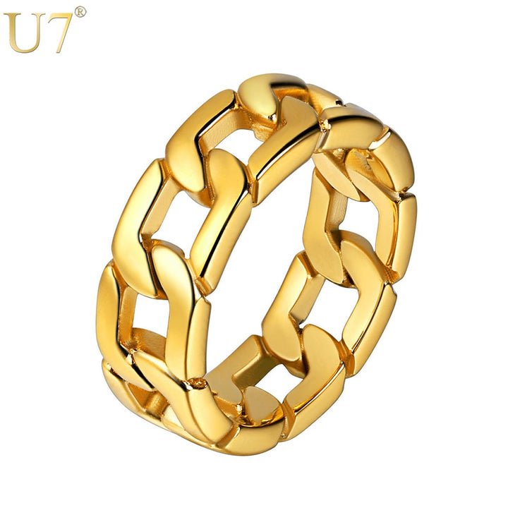 U7 New Men Cuban Link Chain Ring