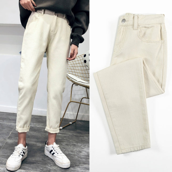 Women Elastic Waist Jeans Trousers