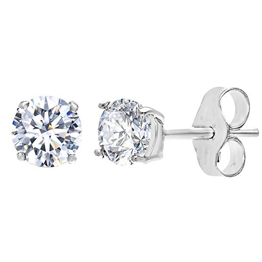 18K White Gold Plated 4 Prong Diamond Created Stud Earring