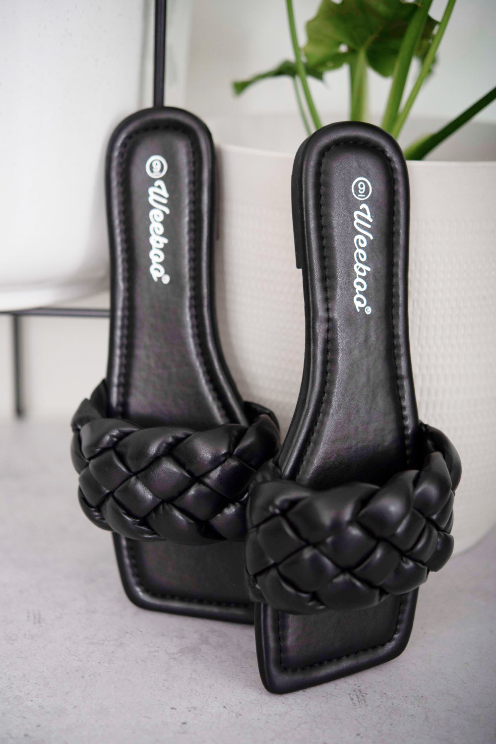 Black Woven Flat Sandals