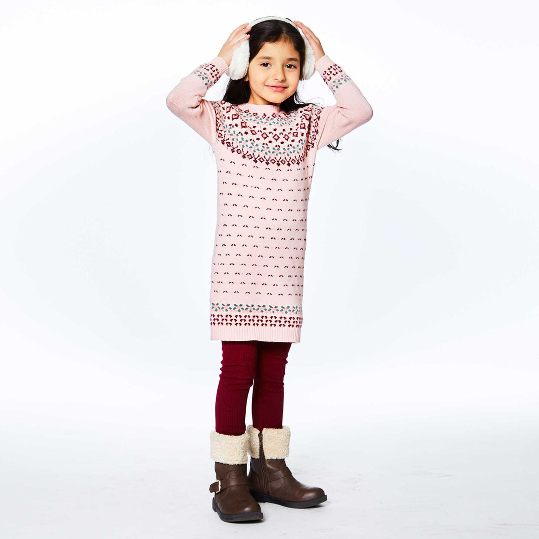 Knitted Long Sleeve Dress Silver Pink And Burgundy