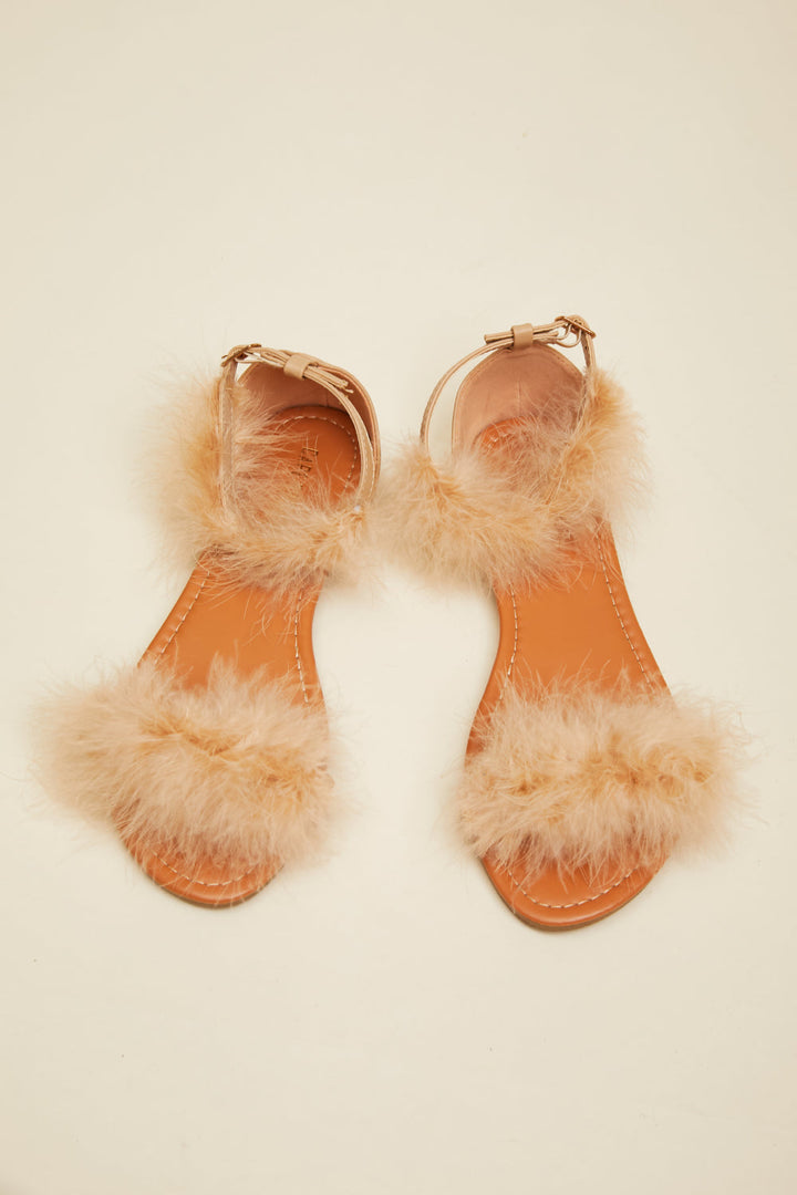 Maribou Feather Flat Sandals