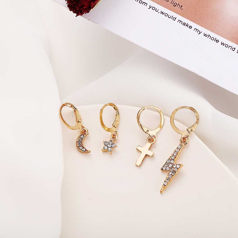 18K Gold Plated 4 Piece Pae Cross Earring Set