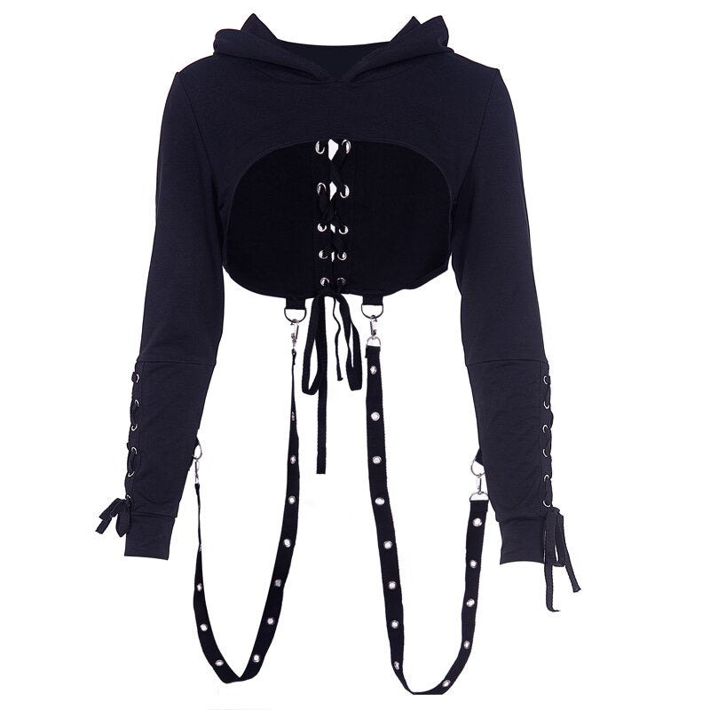 Back Lace Up Hoodies Women Tie Up Long Sleeve