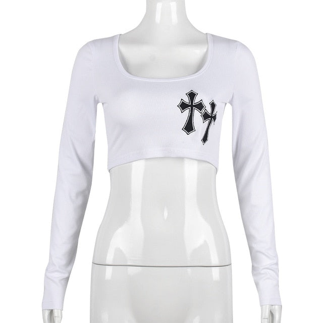 Cross Embroidered Crop Top For Women