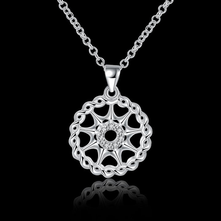 Compass Diamond Cut Necklace In 18K White Gold Plated