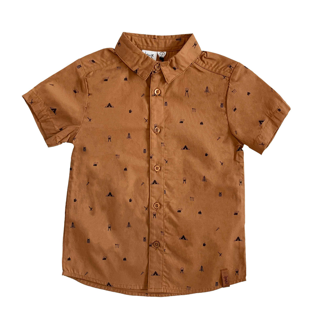 Short Sleeve Shirt Brown Camping Print