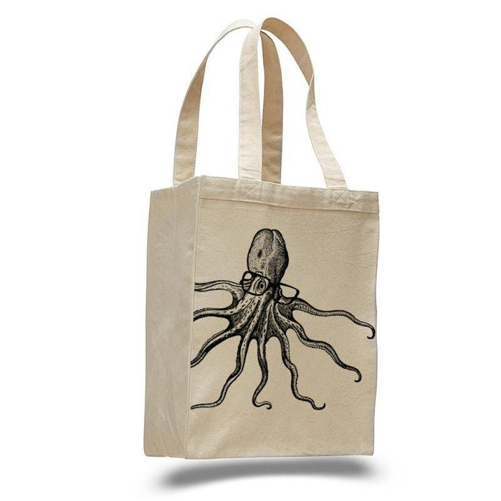 Octopus Wearing Glasses-Cotton Canvas Natural Tote Bag