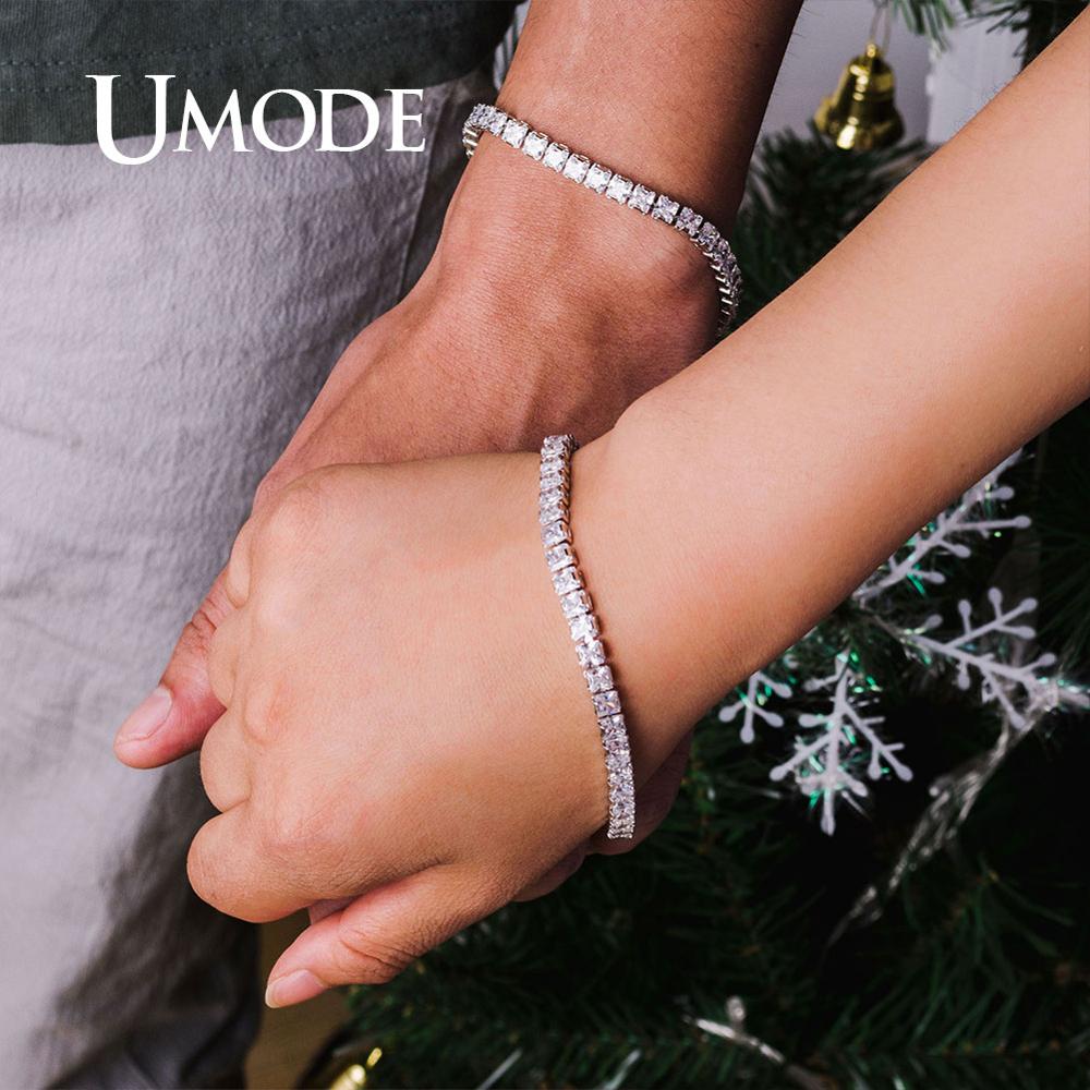 UMODE 0.25ct Clear Square Cubic Zirconia Tennis Bracelet for Men Women