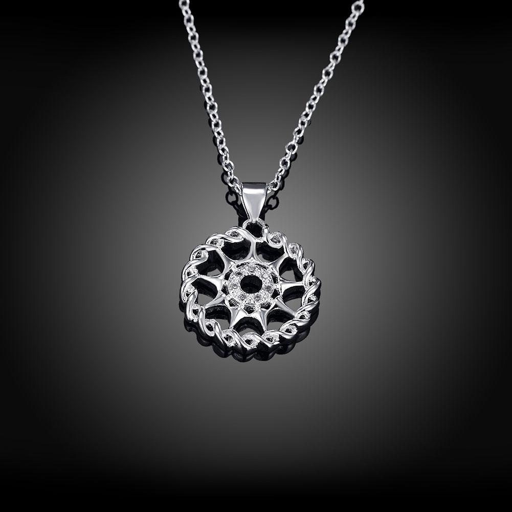 Compass Diamond Cut Necklace In 18K White Gold Plated