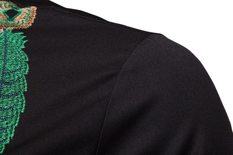 Fashion Leaf Embroidery Black Shirt Men Spring New Long Sleeve