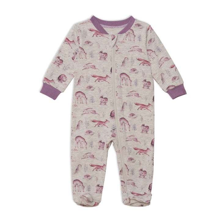 Organic Cotton One Piece Printed Pajamas With Printed Forest Animals