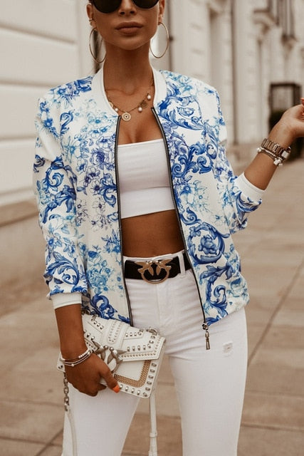 Flower Print Long Sleeve Women's Jacket