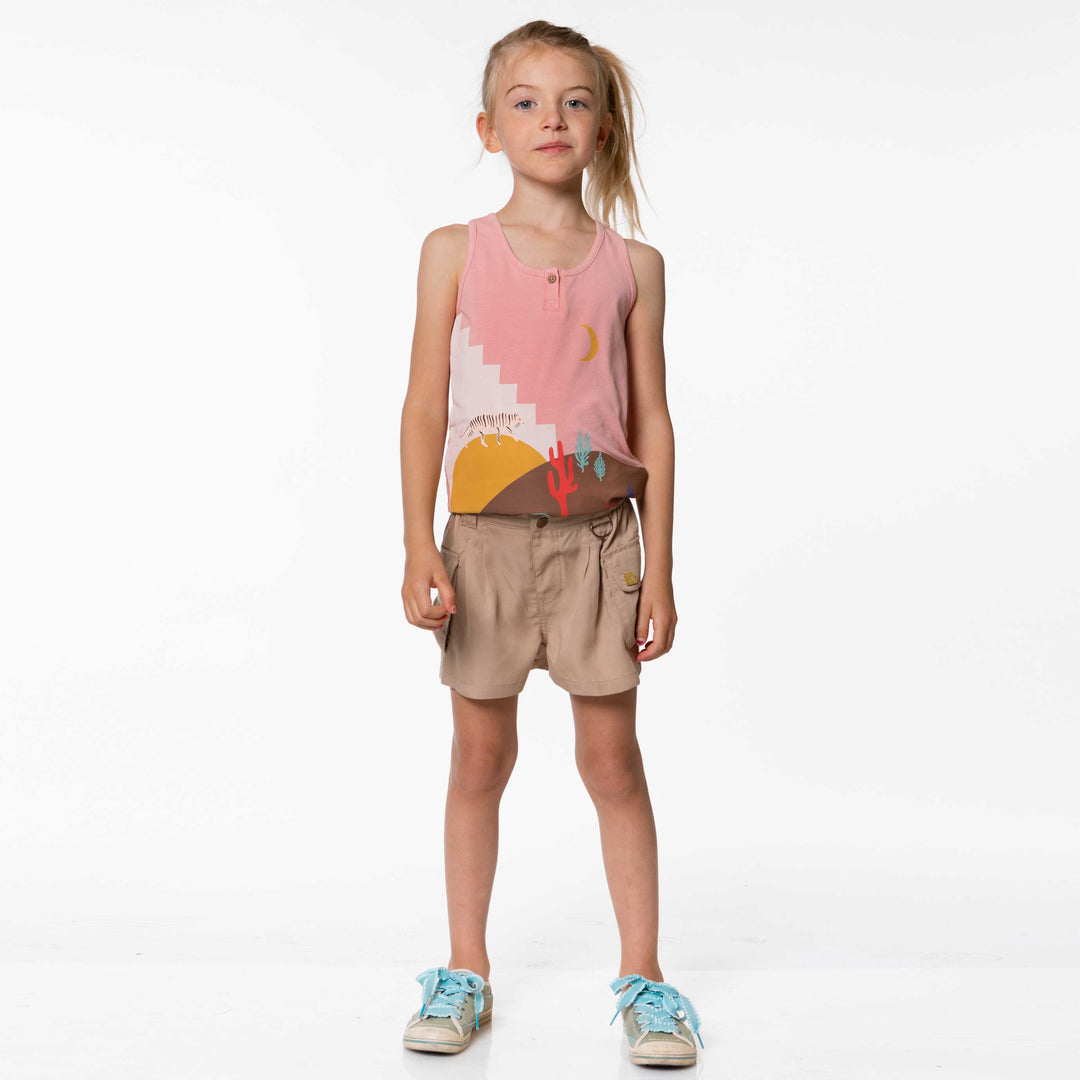 Organic Cotton Tank Top With Front Placket Rose Tan