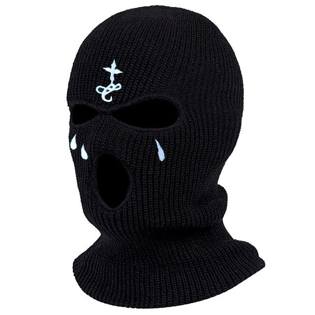 1Pc Embroidery Balaclava Face Mask 3-Hole for Cold Weather, Winter Ski Mask