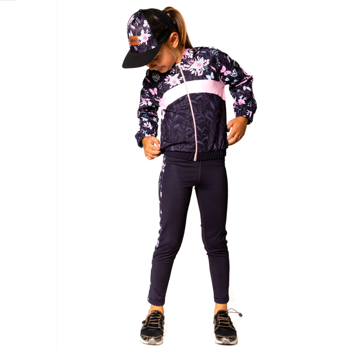 Hooded Athletic Vest Black Flower and Butterfly Print