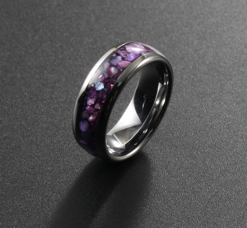 Purple and White Opal Tungsten Ring