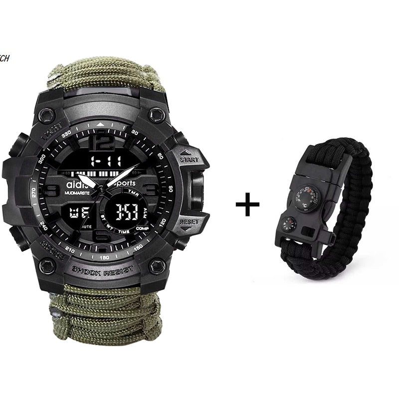 LED Military Watch With Compass 30M Waterproof Men's Sports Watch