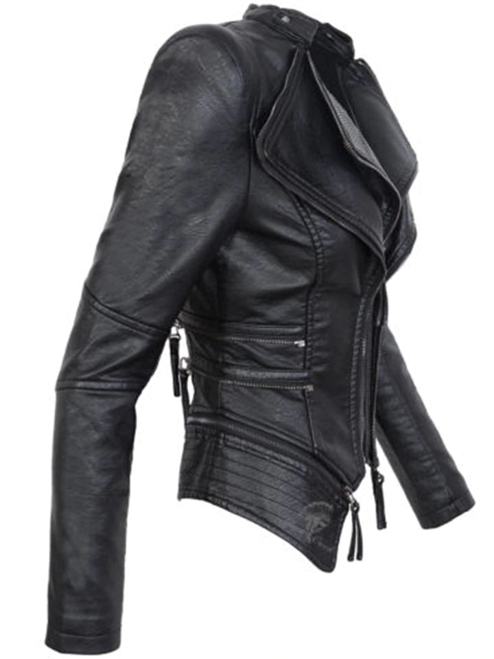 Gothic Black Faux Leather Jacket For Women