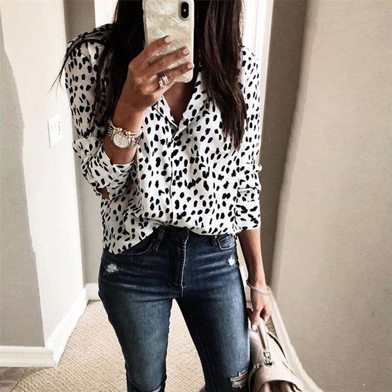 Women  JALIFUNI Leopard  Blouse