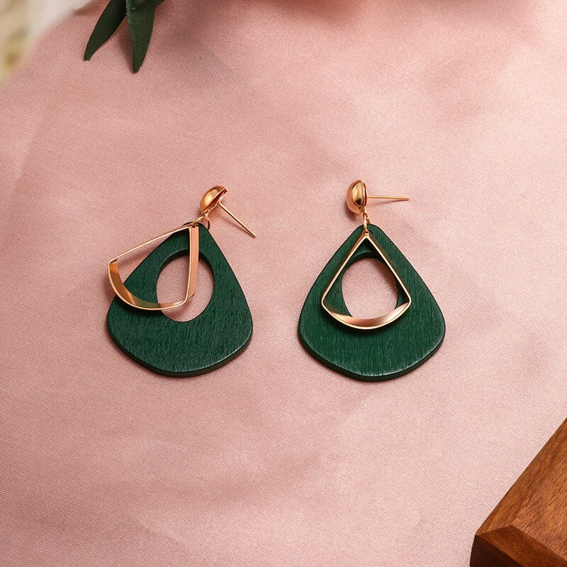 Women Geometric Round Heart Gold Earring