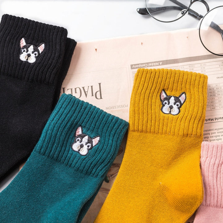 French Bulldog Embroidered Socks