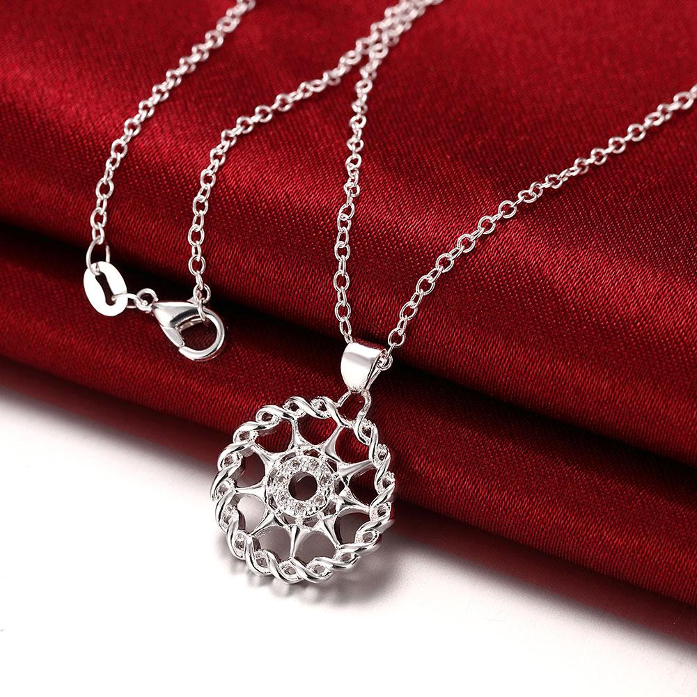 Compass Diamond Cut Necklace In 18K White Gold Plated