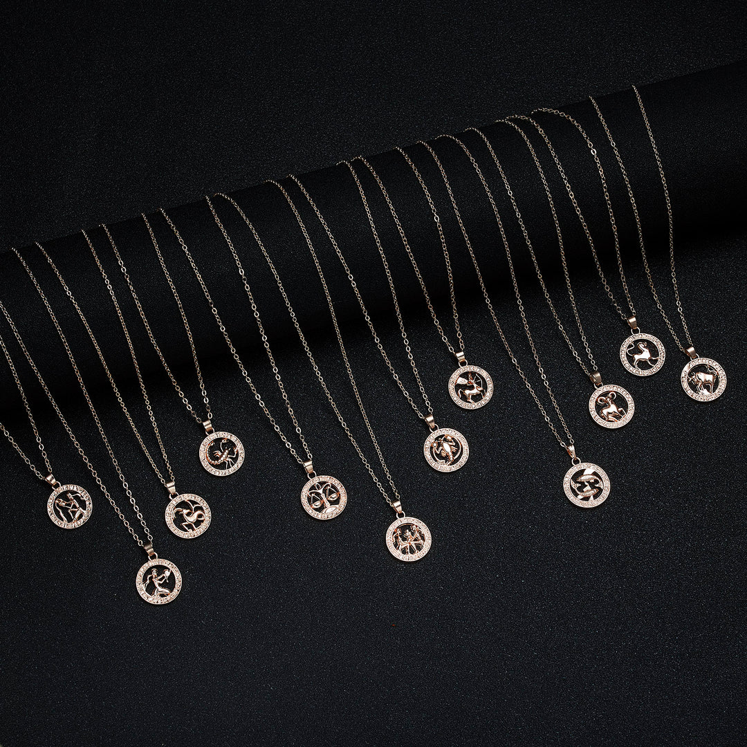 Women 12 Constellation Rose Gold Animal Necklace