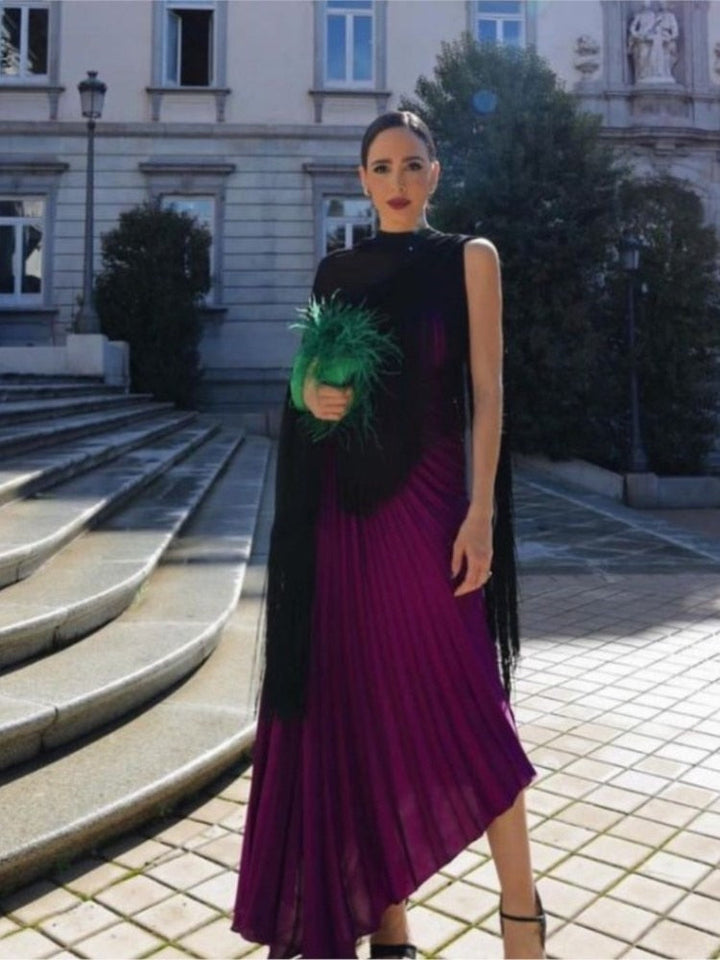 One Shoulder Pleated Maxi Dress
