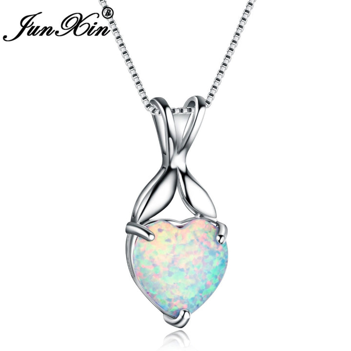 New Romantic White Fire Opal Heart Pendants & Necklaces For Women