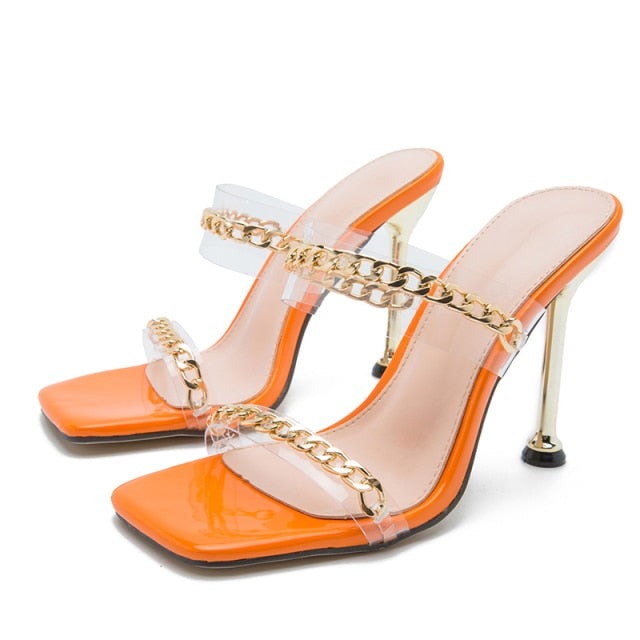 Women's High Heel Slippers Summer Fashion Chain Design