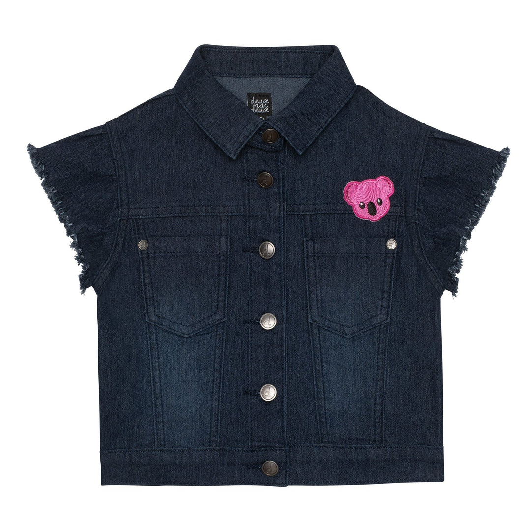 Short Sleeve Denim Jacket with Embroidery