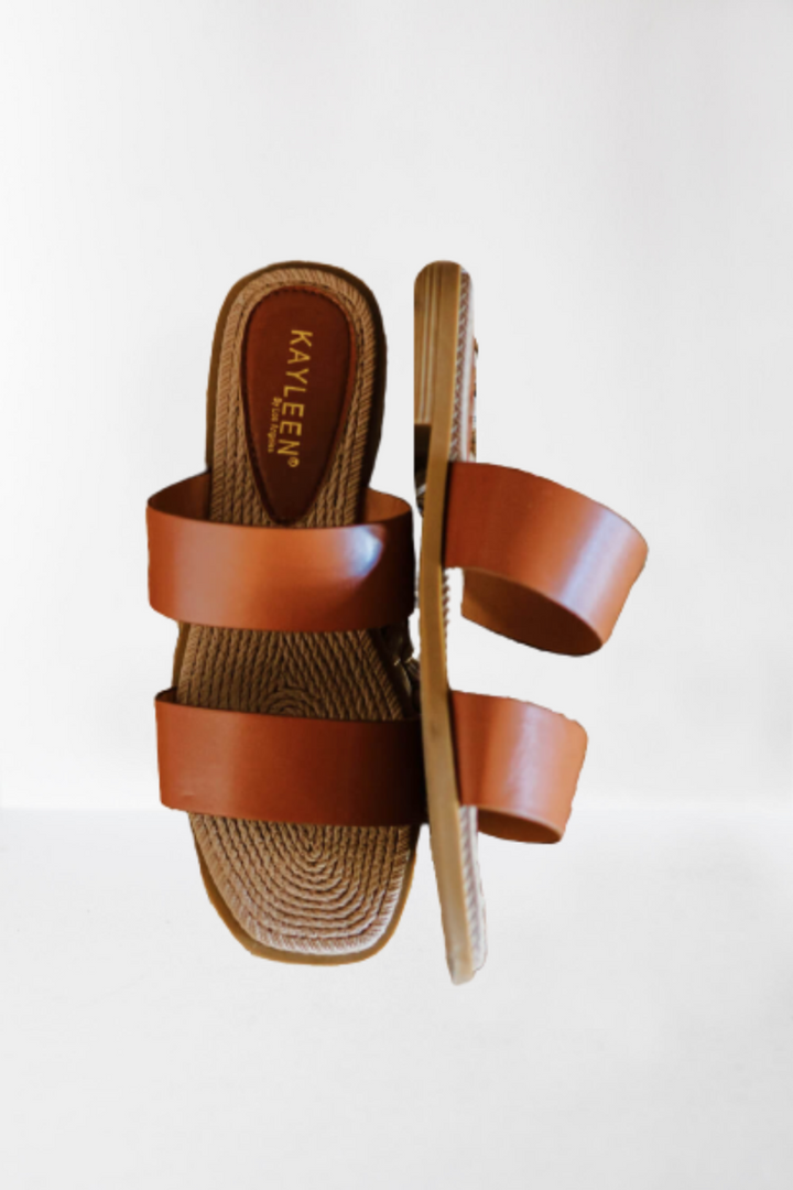 Tan Strappy Slides Sandals