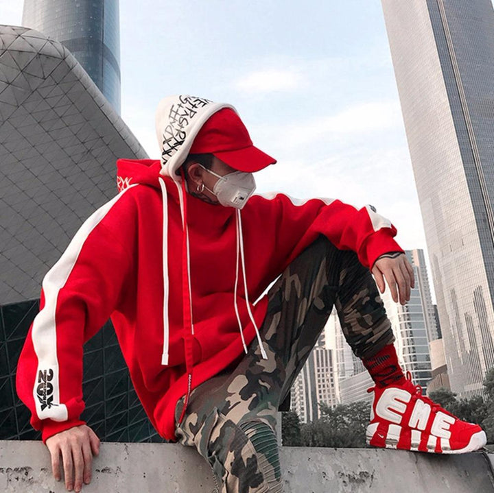 Hip Hop Hooded Double Hat Embroidery Hoodie Sweater