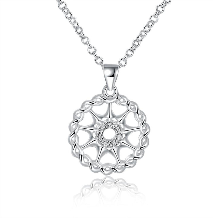 Compass Diamond Cut Necklace In 18K White Gold Plated