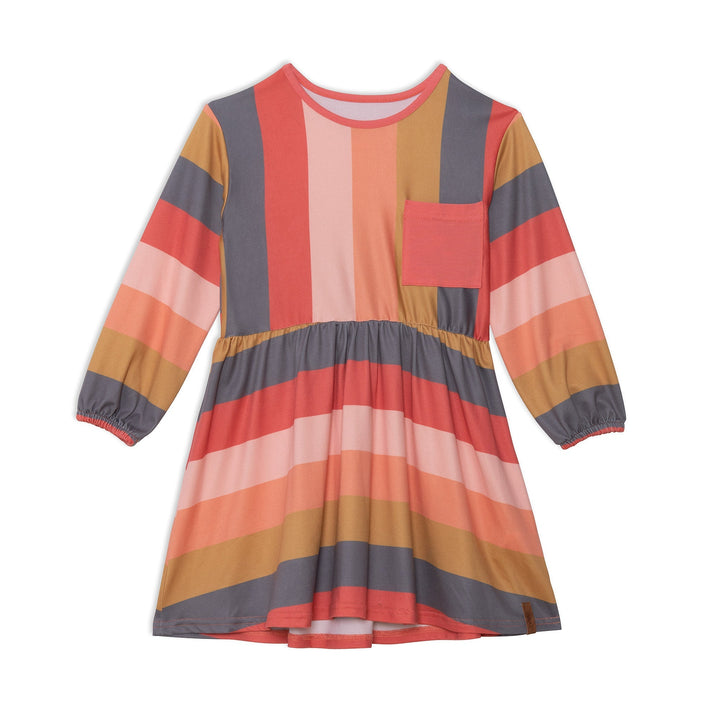 Striped Long Sleeve Dress Pink, Red And Grey