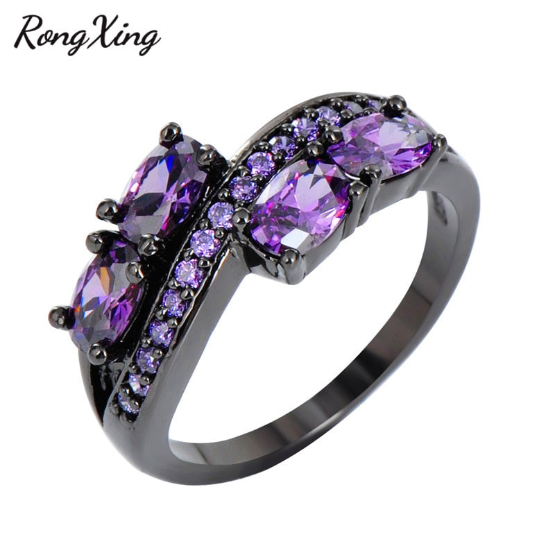RongXing Elegant Purple Ring Anel Black Gold Filled Cubic Zircon