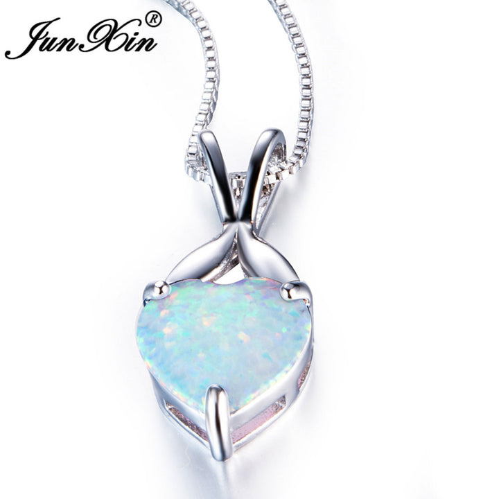 New Romantic White Fire Opal Heart Pendants & Necklaces For Women