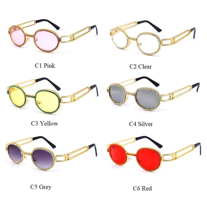 Diamond Sunglasses Women Steampunk Multicolor Rhinestone Shades UV400 Oculos