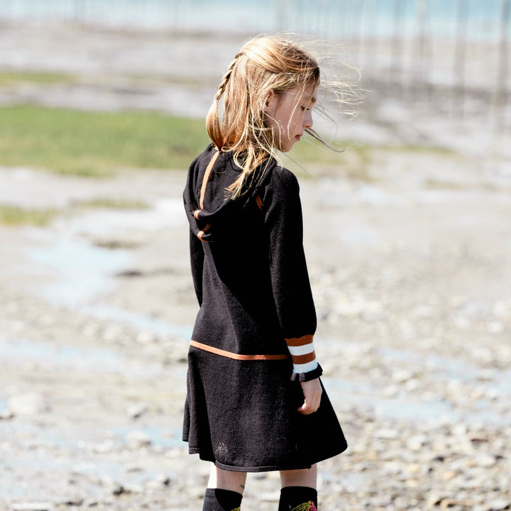 Hooded Knitted Dress With Stripes