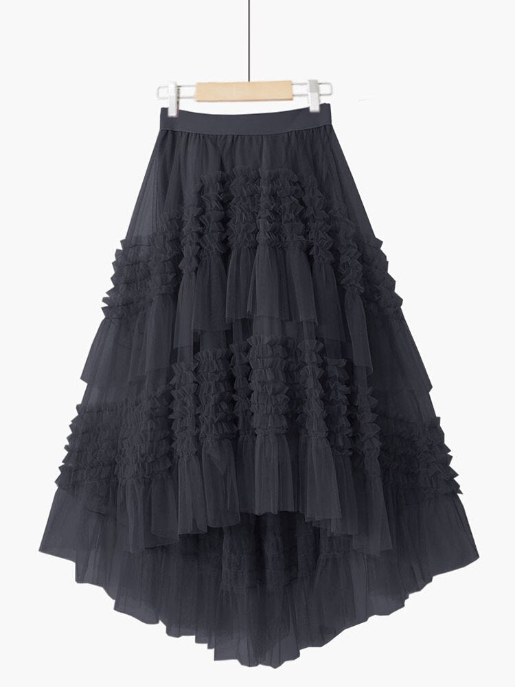High Waist Lace Irregular Skirt