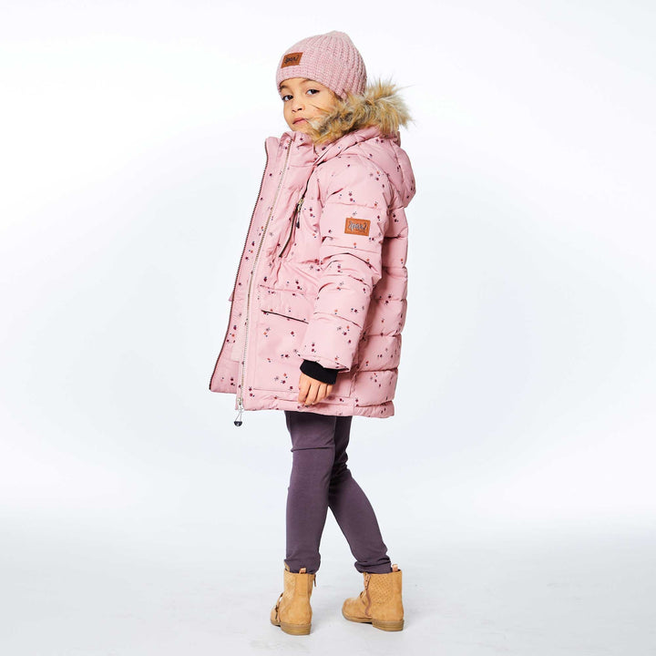 Puffy Jacket Pink With Small Flowers Print