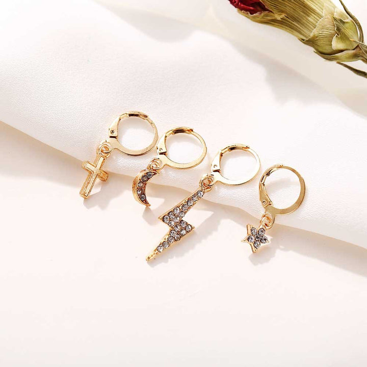 18K Gold Plated 4 Piece Pae Cross Earring Set