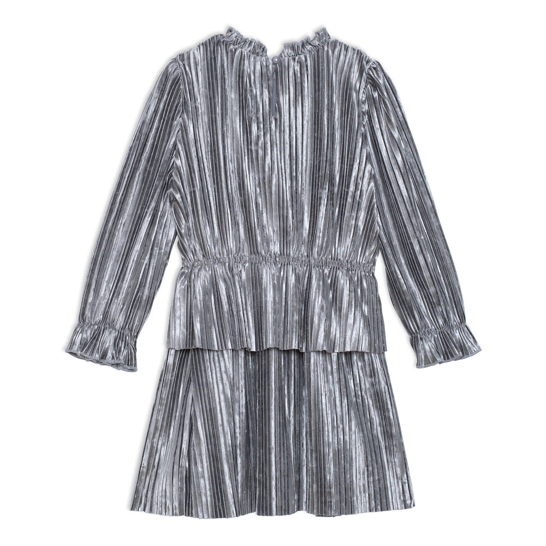 Long Sleeve Crinkle Dress Silver Grey