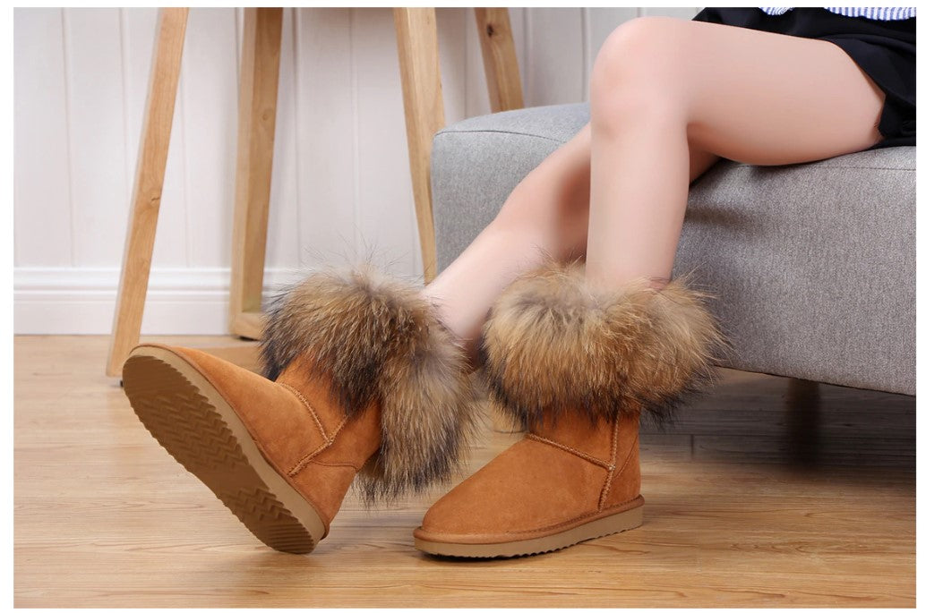 Women's Fox Fur Snow Boots