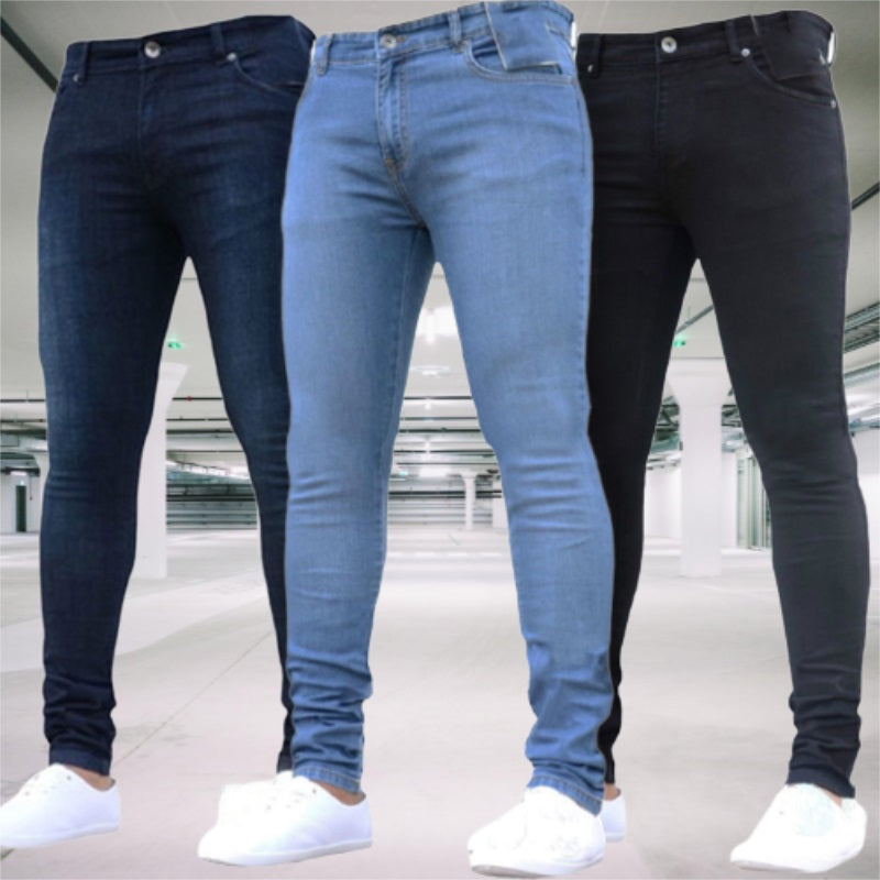 Mens Pants Retro Washing Zipper Stretch Jeans
