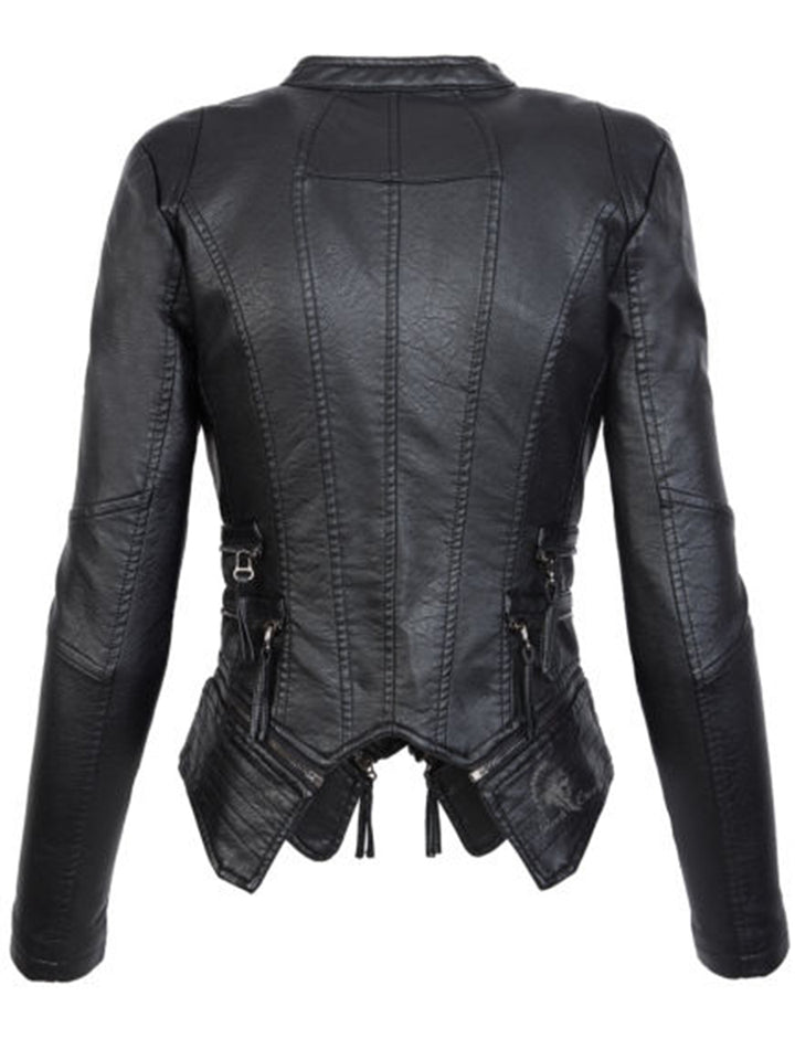 Gothic Black Faux Leather Jacket For Women